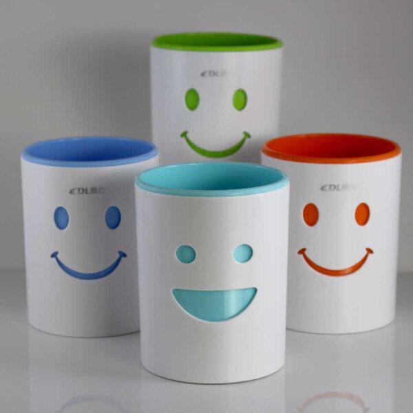 Smiley Face Dual-Tone Cylindrical Pen Holder, Fun Desktop Organizer for Office, Home