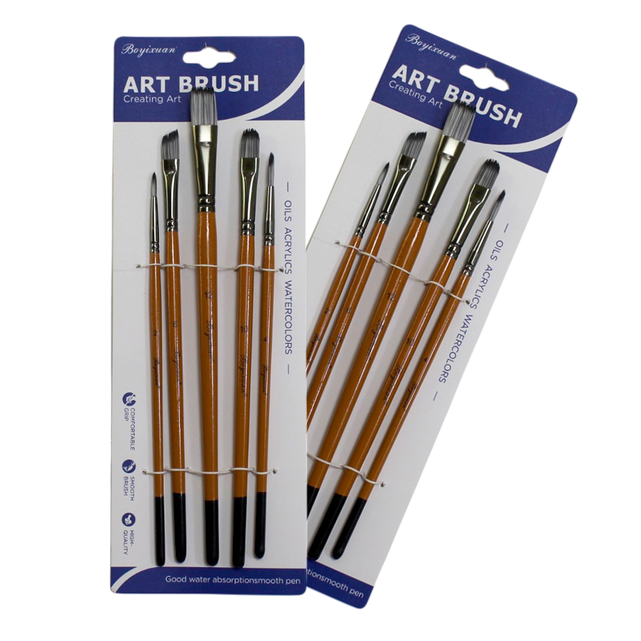 Professional Artist Paint Brush Set – 6-Piece Wooden Handle Round Brushes # 1387-12