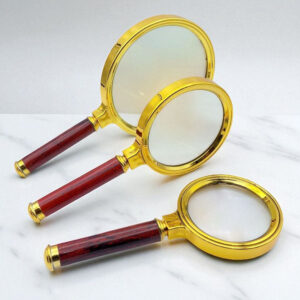 Gold Trim Magnifying Glass with Wooden Handle for Maps, books, Jewelry, Offices, Doctors, etc