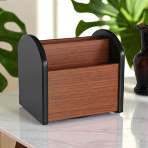 Rotating Wooden Desk Organizer – Compact Stationery Holder