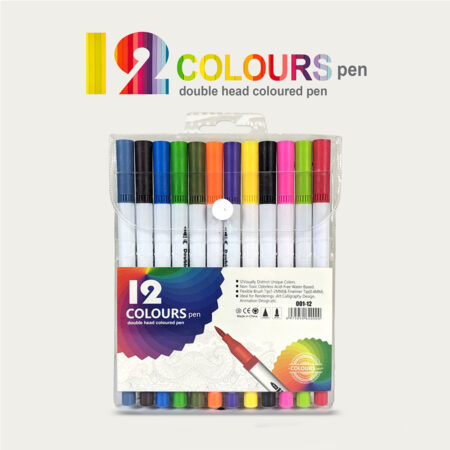 12 Colours Double Head Coloured Pen Set (Dual Tip Brush & Fineliner)