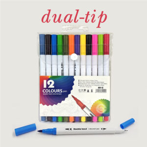 12 Colours Double Head Coloured Pen Set (Dual Tip Brush & Fineliner)