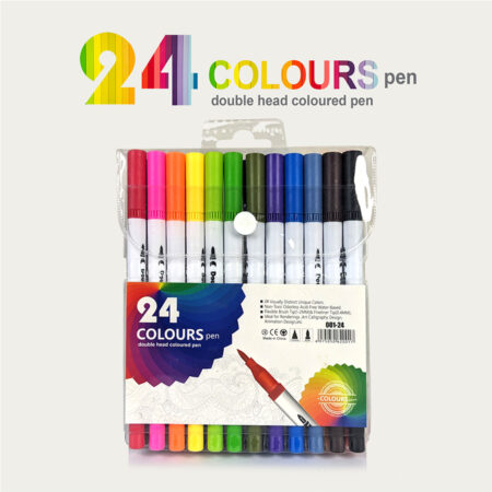 24 Colours Double Head Coloured Pen Set (Dual Tip Brush & Fineliner)