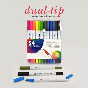24 Colours Double Head Coloured Pen Set (Dual Tip Brush & Fineliner)