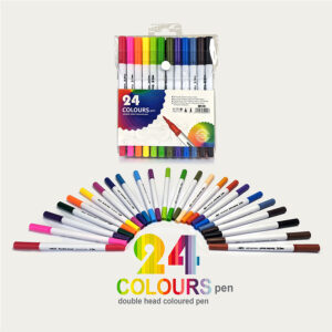 24 Colours Double Head Coloured Pen Set (Dual Tip Brush & Fineliner)