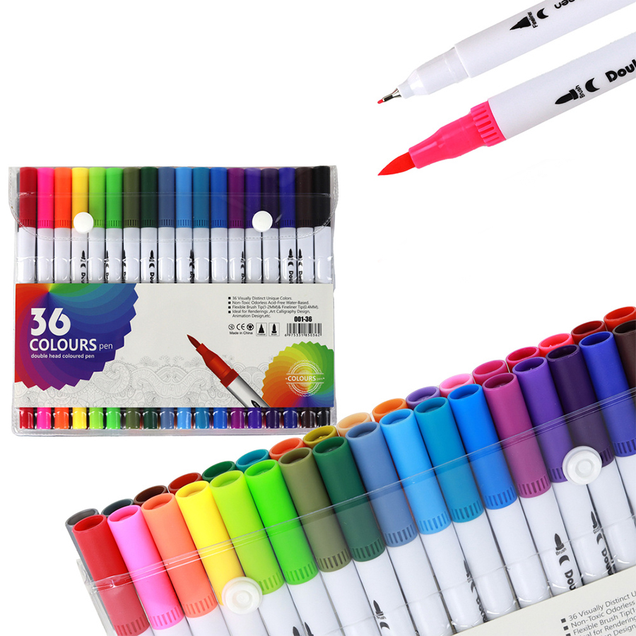 36 Colours Double Head Coloured Pen Set (Dual Tip Brush & Fineliner) - Image 2