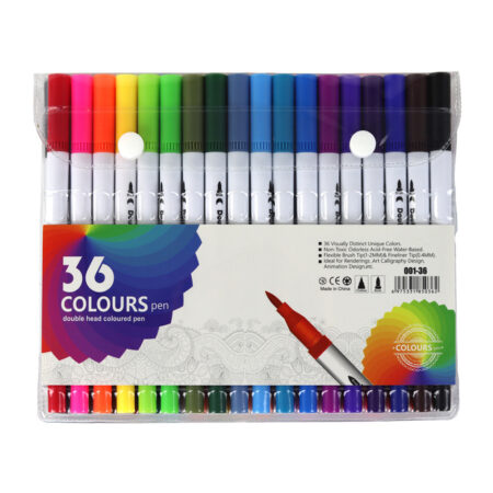 36 Colours Double Head Coloured Pen Set (Dual Tip Brush & Fineliner)