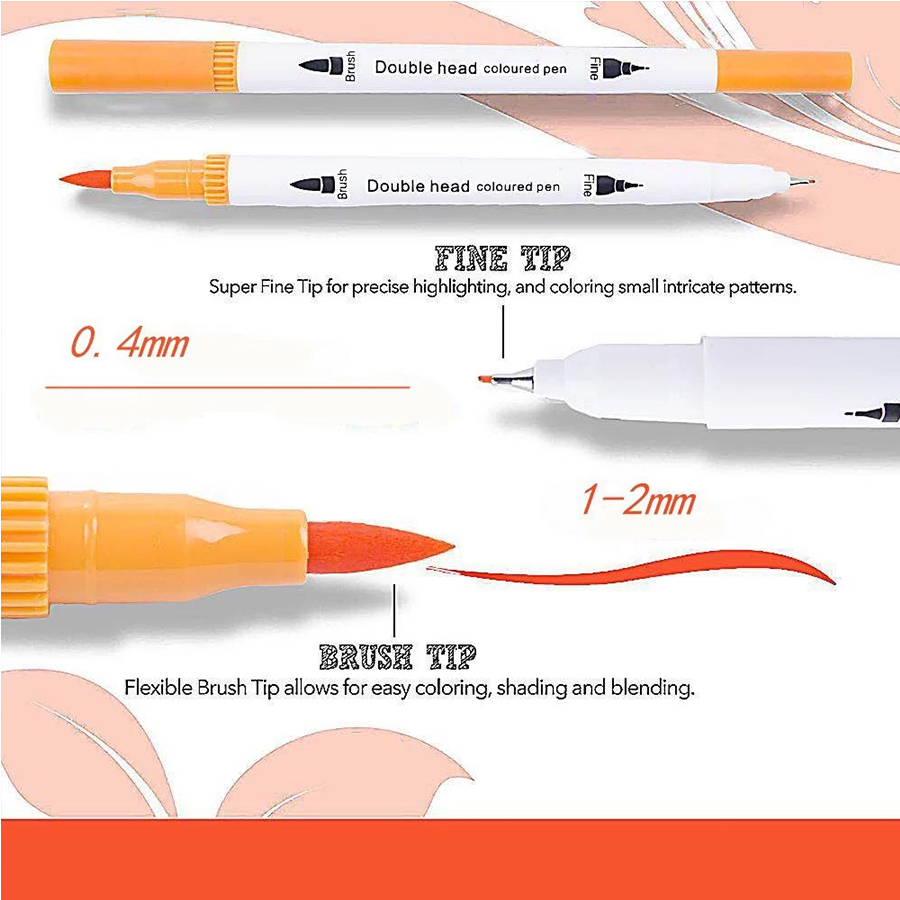 48 Colours Double Head Coloured Pen Set (Dual Tip Brush & Fineliner)