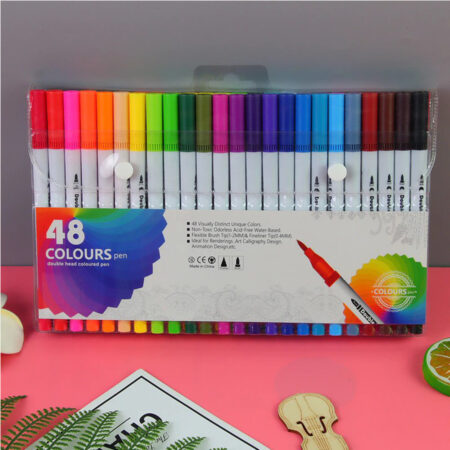 48 Colours Double Head Coloured Pen Set (Dual Tip Brush & Fineliner)