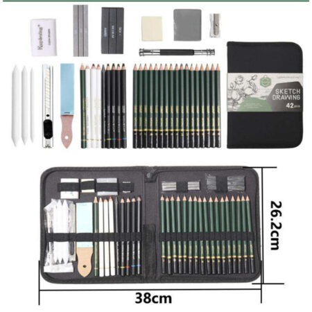 Keep Smiling 42-Piece Professional Sketching and Drawing Pencil Set